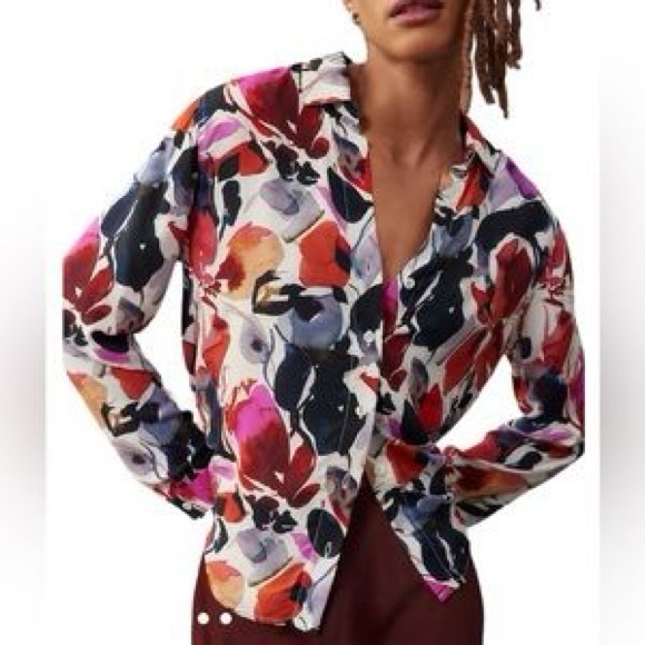 Anthropologie Tops - Anthropologie Cloth & Stone Pink and Orange Graphic
Button Down Shirt NWT Medium